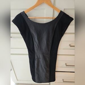 Black Leather/Cloth Sleeveless Dress